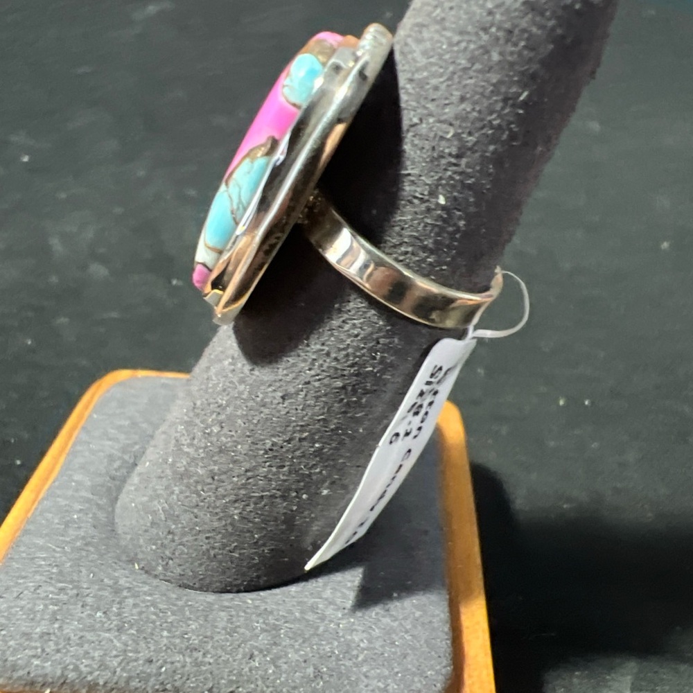 925 Sterling Silver Cotton Candy Turquoise Dahlia Ring Size 6 Boho Western - Picture 2 of 5